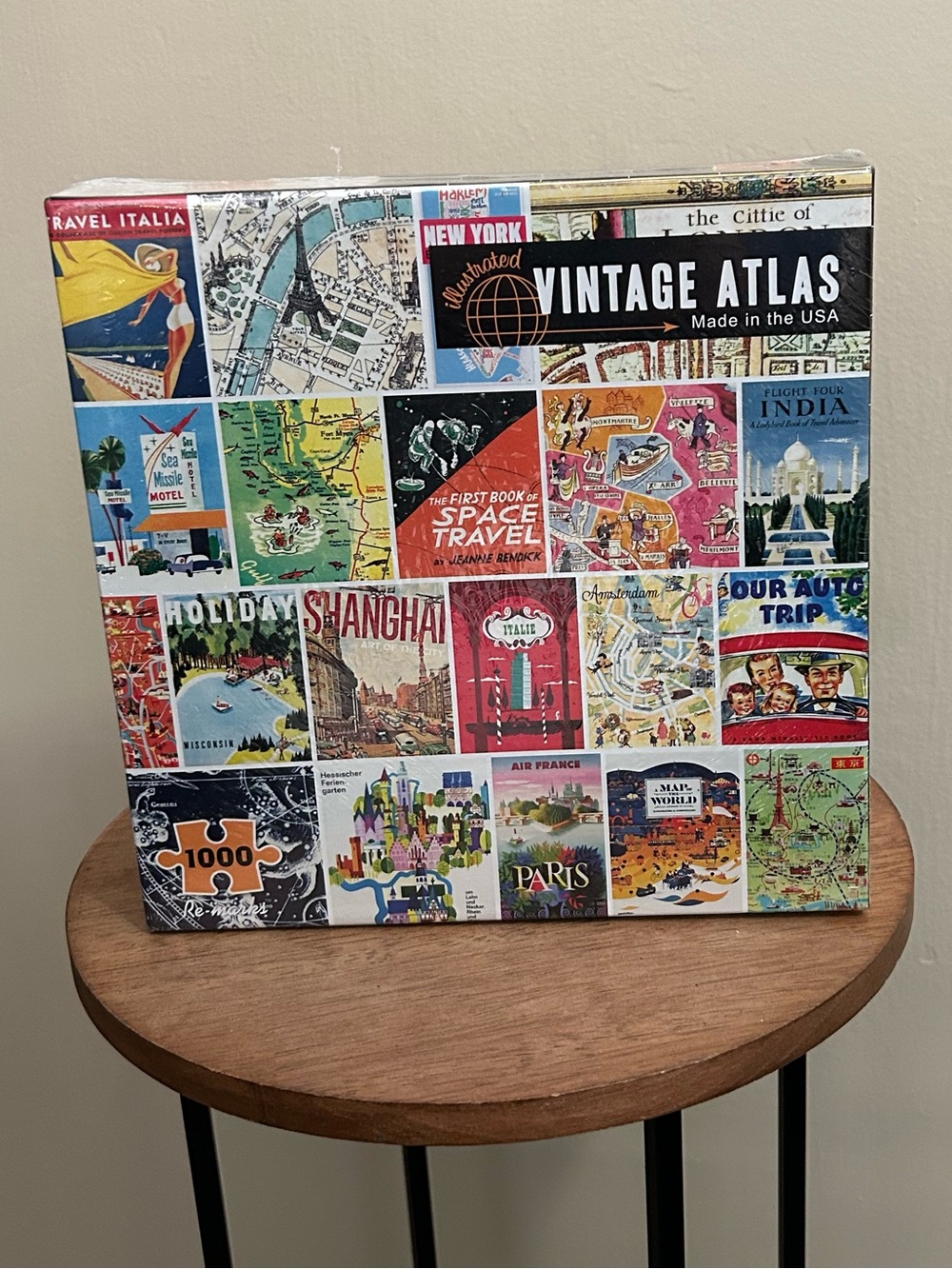 Vintage Atlas Collage Puzzle – Multi-Color Artwork- unopened